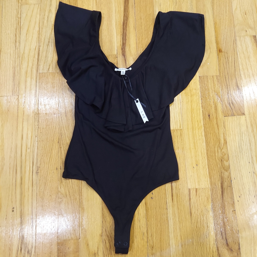 NWT Little Black Bodysuit Black Ruffle Thong Bodysuit (Size: XS)